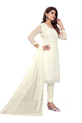 Women's white unstitched heavy thread embroidery georgette dress material (m-snc7001wht) 4