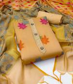 Women's beige unstitched designer weaving banarasi jacquard dress material 