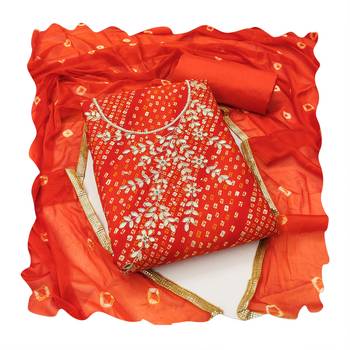 Women's light red designer bandhani print blended cotton dress material 3