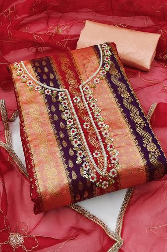 Women's multi unstitched designer handwork banarasi jacquard dress material 