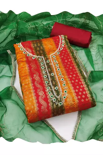 Women's multi designer handwork banarasi jacquard dress material