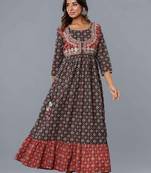 women rayon embroidery anarkali kurta in multicolor
