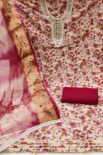 Women's multi designer handwork blended cotton dress material