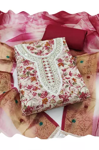 Women's multi designer handwork blended cotton dress material