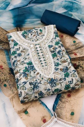 Women's multi unstitched designer handwork blended cotton dress material 