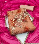 Women's peach unstitched designer digital print modal banarasi dress material