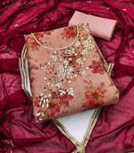 Women's pink unstitched designer digital print modal banarasi dress material 