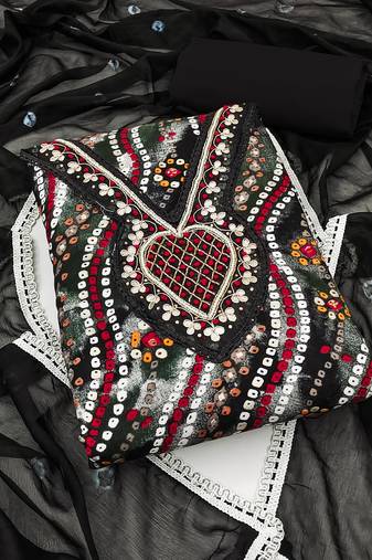 Women's black unstitched lahariya print jam coton dress material 