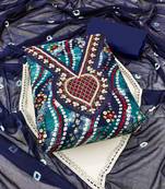 Women's blue unstitched lahariya print jam coton dress material