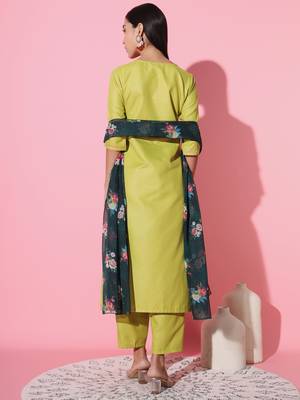 Ruby Cotton Fabric Embroidered work Straight cut Kurta, Pant and Dupatta Set 2