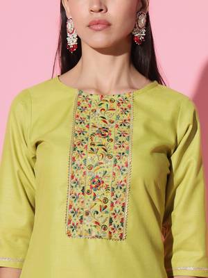 Ruby Cotton Fabric Embroidered work Straight cut Kurta, Pant and Dupatta Set 4