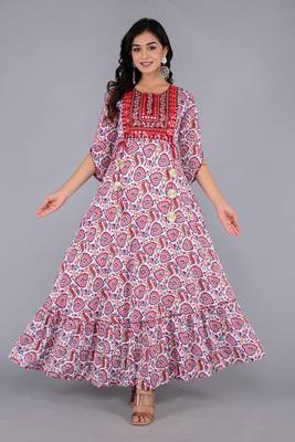 women rayon embroidery paisley print anarkali kurta in multicolor 1