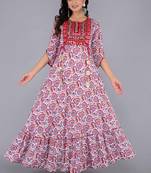 women rayon embroidery paisley print anarkali kurta in multicolor