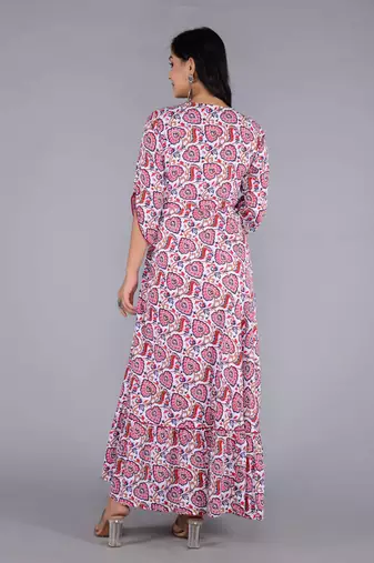 women rayon embroidery paisley print anarkali kurta in multicolor