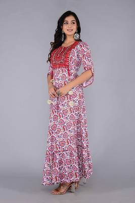 women rayon embroidery paisley print anarkali kurta in multicolor 3