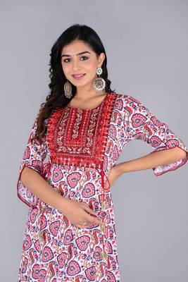 women rayon embroidery paisley print anarkali kurta in multicolor 4