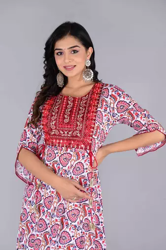 women rayon embroidery paisley print anarkali kurta in multicolor