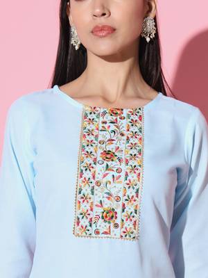 Ruby Cotton Fabric Embroidered work Straight cut Kurta, Pant and Dupatta Set 4