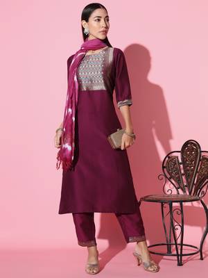 Chinon Fabric Embroidered work Straight cut Kurta, Pant and Dupatta Set 1