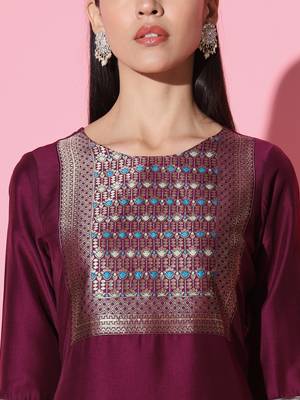 Chinon Fabric Embroidered work Straight cut Kurta, Pant and Dupatta Set 4