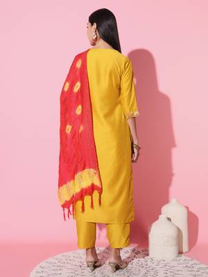 Chinon Fabric Embroidered work Straight cut Kurta, Pant and Dupatta Set 3