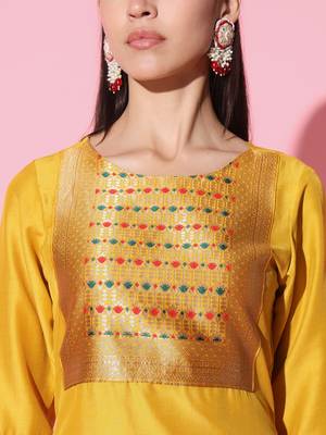 Chinon Fabric Embroidered work Straight cut Kurta, Pant and Dupatta Set 4
