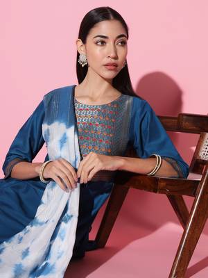 Chinon Fabric Embroidered work Straight cut Kurta, Pant and Dupatta Set 2