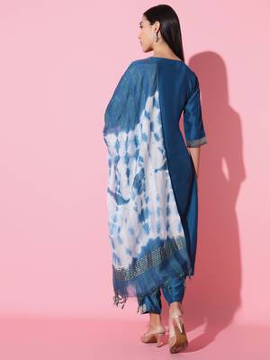 Chinon Fabric Embroidered work Straight cut Kurta, Pant and Dupatta Set 3