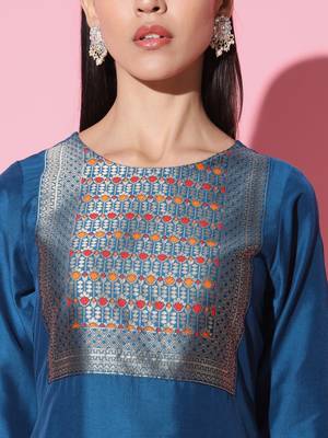 Chinon Fabric Embroidered work Straight cut Kurta, Pant and Dupatta Set 4