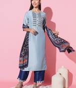 Chinon Fabric Embroidered work Straight cut Kurta, Pant and Dupatta Set
