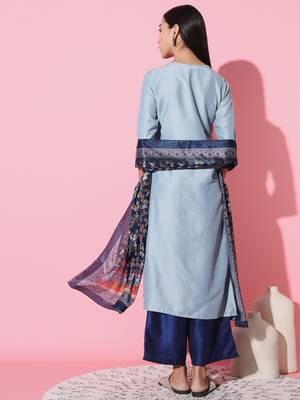 Chinon Fabric Embroidered work Straight cut Kurta, Pant and Dupatta Set 2