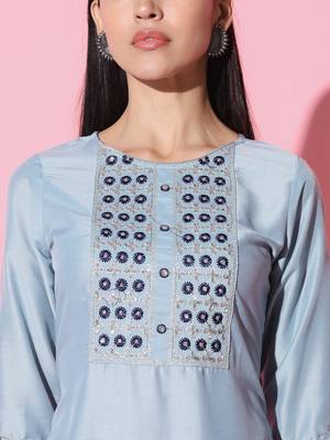 Chinon Fabric Embroidered work Straight cut Kurta, Pant and Dupatta Set 3
