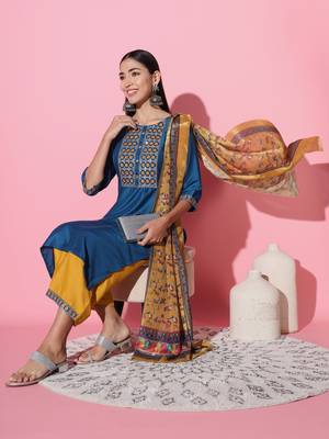 Chinon Fabric Embroidered work Straight cut Kurta, Pant and Dupatta Set 2
