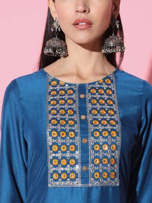 Chinon Fabric Embroidered work Straight cut Kurta, Pant and Dupatta Set 4