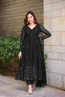 Georgette Embroidered Black Anarkali Salwar Suit Set 3