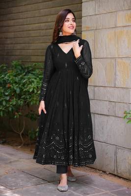 Georgette Embroidered Black Anarkali Salwar Suit Set 4