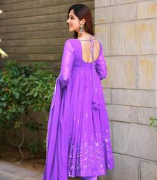 Purple Anarkali Salwar Suit with Intricate White Embroidery