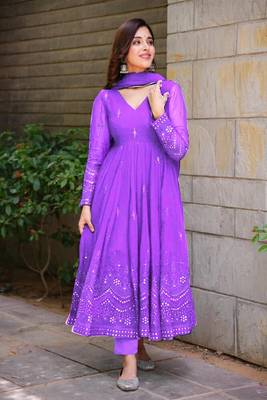  Purple Anarkali Salwar Suit with Intricate White Embroidery 3