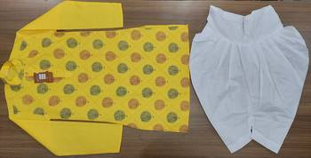 Yellow poly-cotton printed kurta and patiyala 5