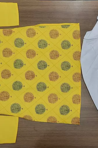Yellow poly-cotton printed kurta and patiyala