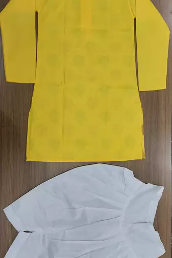 Yellow poly-cotton printed kurta and patiyala