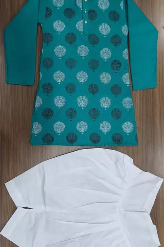 Blue poly-cotton printed kurta and patiyala