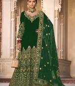 GREEN COLOR HEAVYVELVET ANARKALI SALWAR SUIT UNSTITCHED
