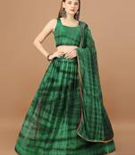Women's Green Color Lycra Shibori Print Partywear Lehenga Choli