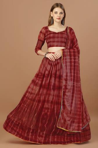 Women's Maroon Color Lycra Shibori Print Partywear Lehenga Choli