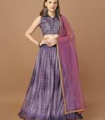 Women's Purple Digital Printed Pleated Lehenga Blouse With Dupatta
