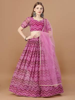 Women's Pink zigzag woven design silk blend semi stitched lehenga choli with dupatta 1
