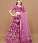 Women's Pink zigzag woven design silk blend semi stitched lehenga choli with dupatta