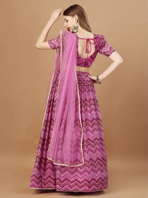 Women's Pink zigzag woven design silk blend semi stitched lehenga choli with dupatta 2