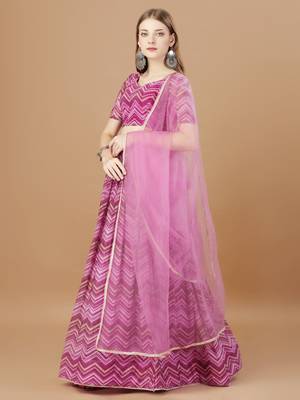 Women's Pink zigzag woven design silk blend semi stitched lehenga choli with dupatta 3